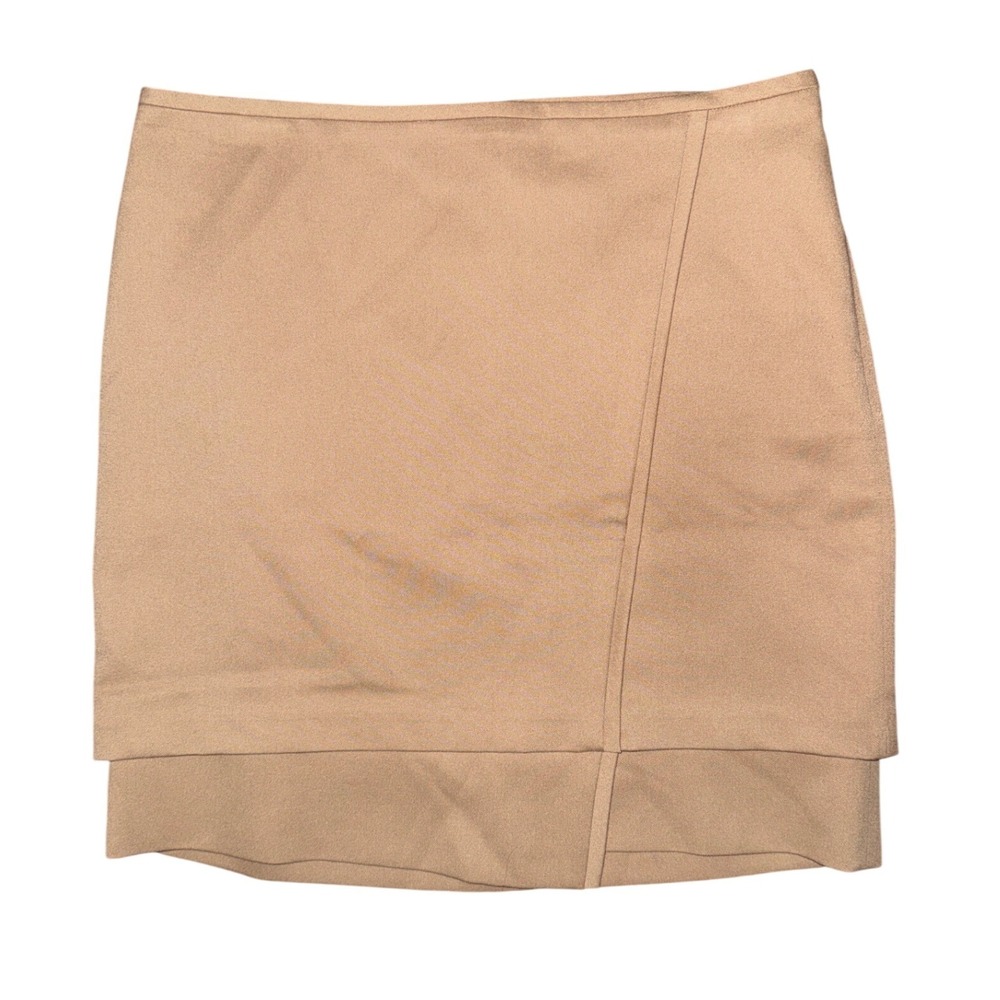 White House Black Market Tan Faux Wrap Mini Skirt Minimalist Old Money Academia